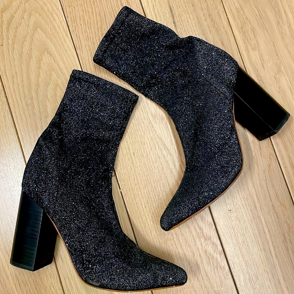 Pointed Toe Sparkly Sock Booties - image 1